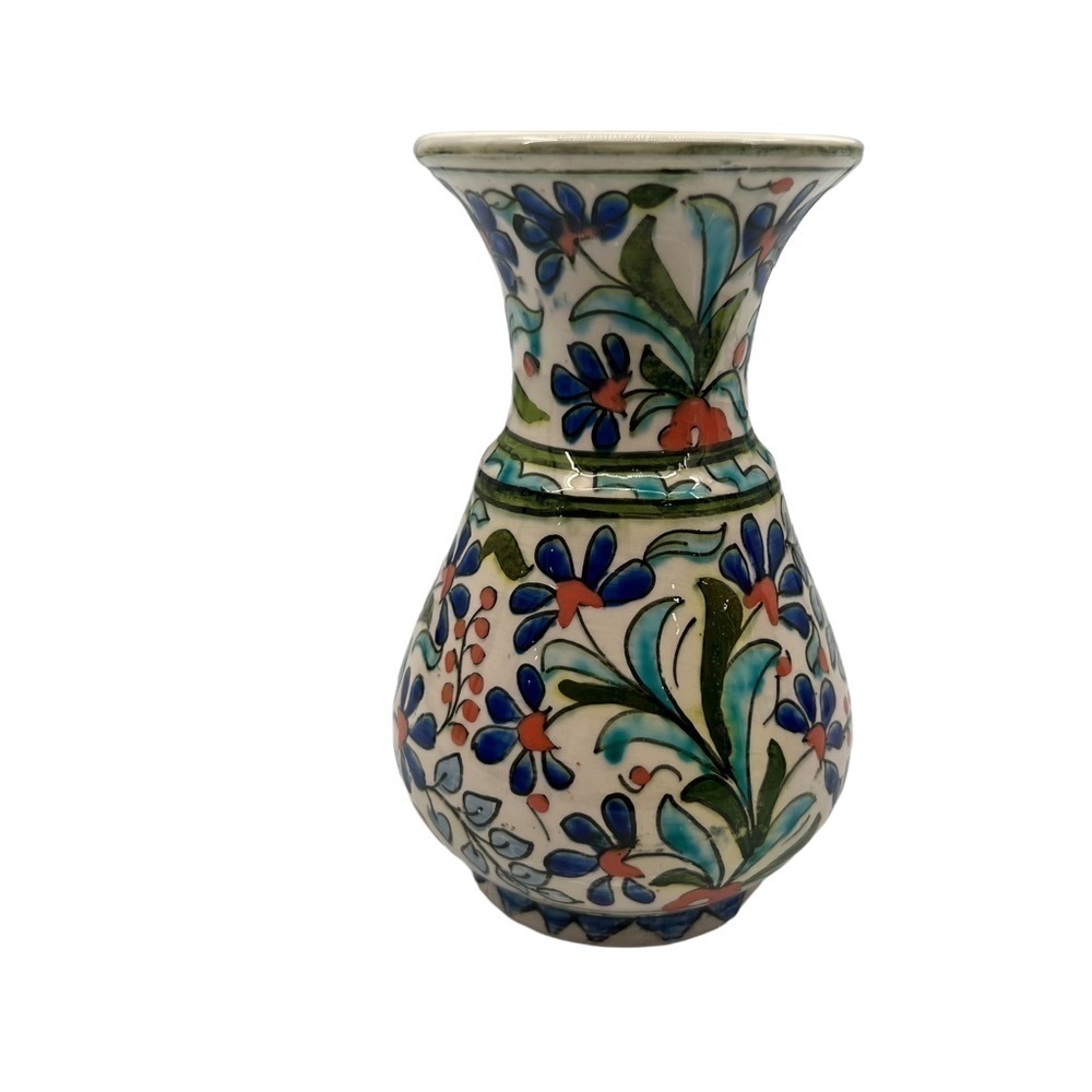 Decorative Mini Blue Red Floral Ceramic Vase Made In Turkey
